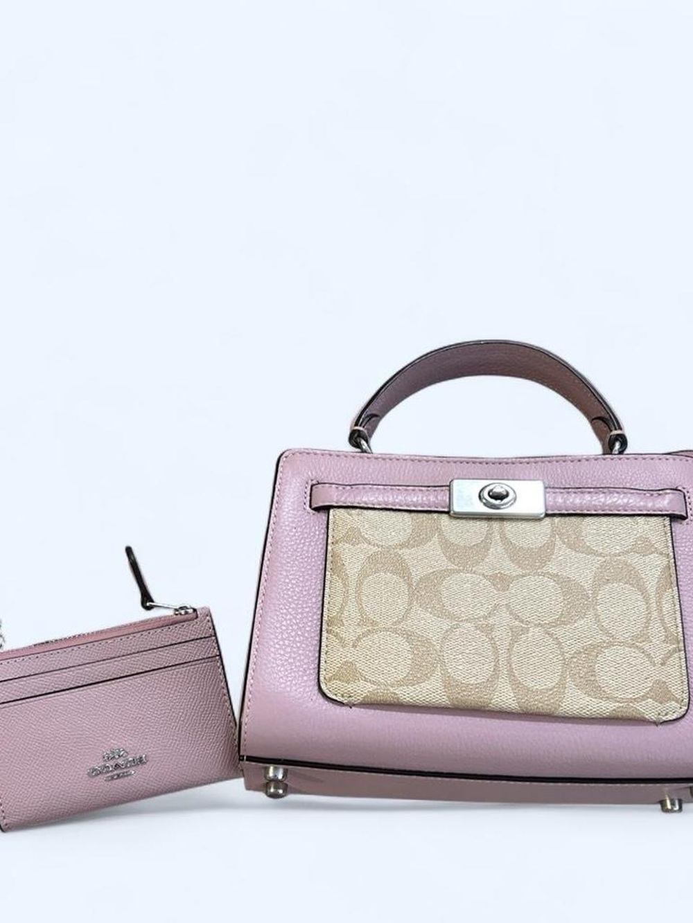 Coach Purple Leather & Signature Canvas Top-Handle Satchel with Card Case